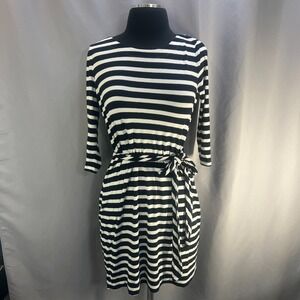 Banana Republic Mini Dress Womens Small Navy White Striped Waist Belt Boat Neck